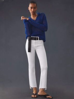 MOTHER The Insider Mid-Rise Crop Step Fray Jeans White Size 26